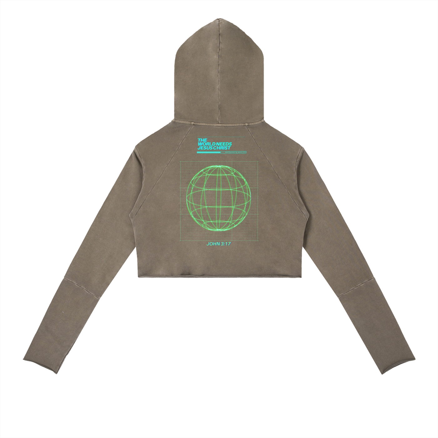 Vintage Washed Raw Edge Hoodie Cyan Cross