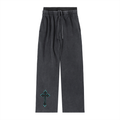 Comfy Vintage Washed Waist Pants with Cyan Cross