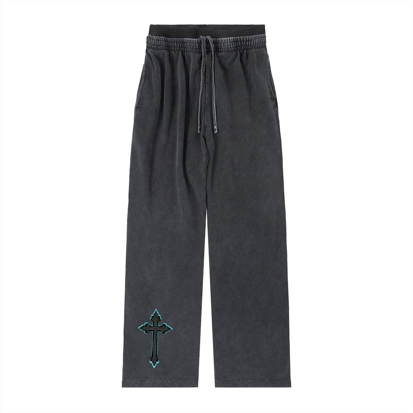 Vintage Washed Waist Pants Cyan Cross