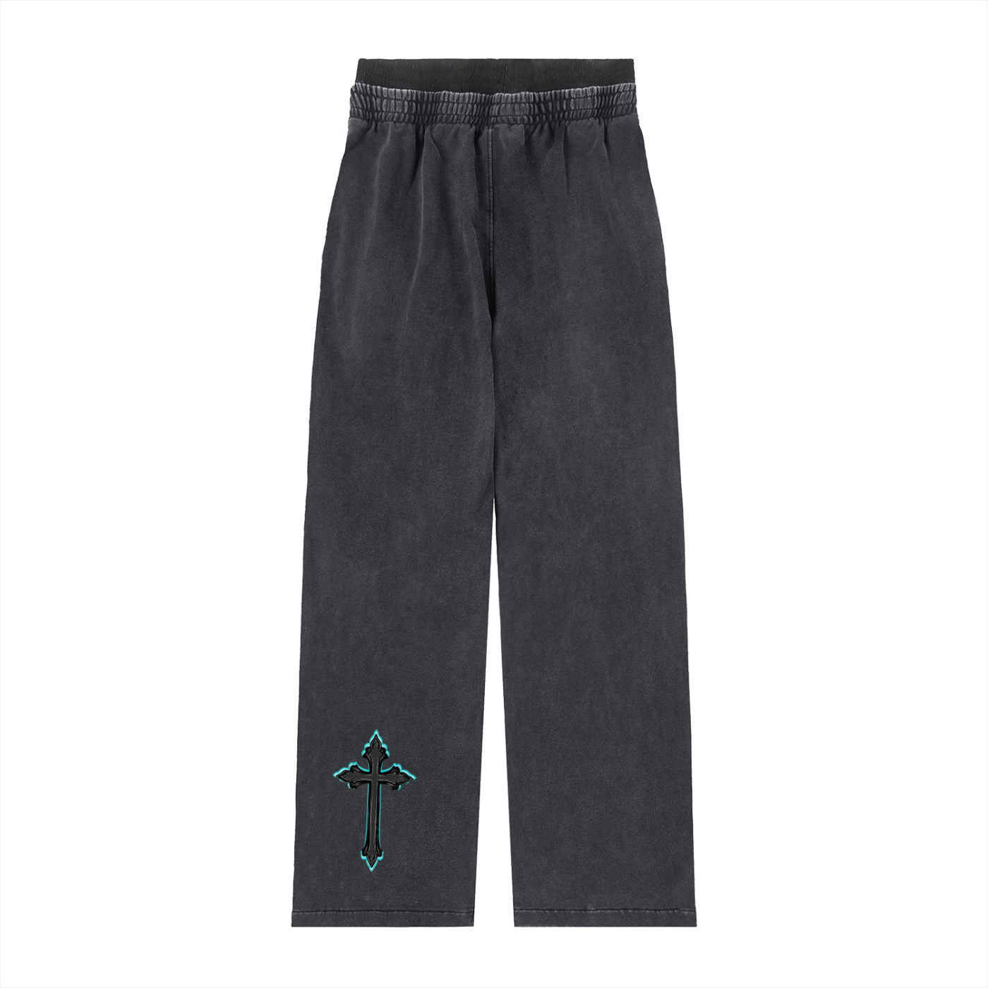 Vintage Washed Waist Pants Cyan Cross