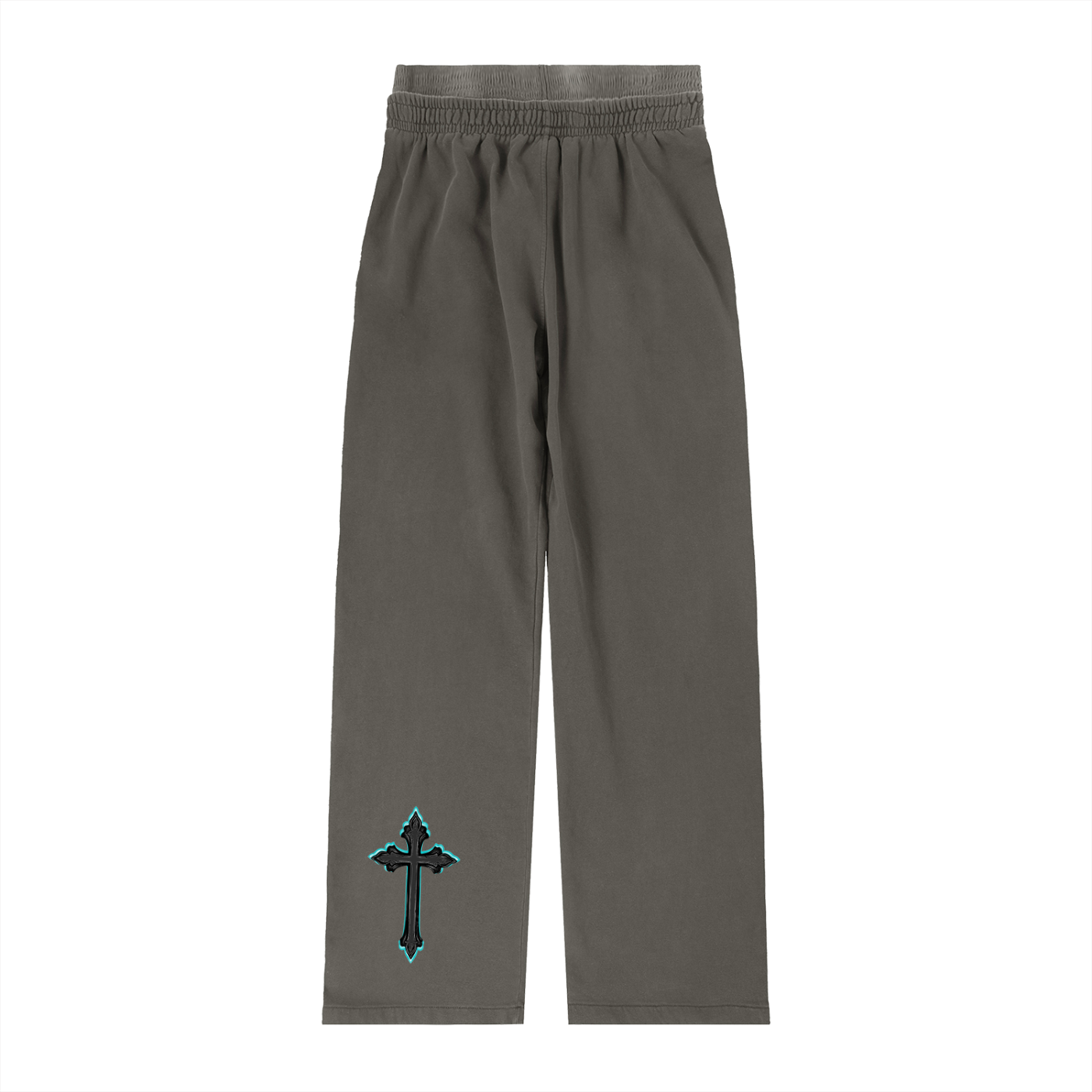 Comfy Vintage Washed Waist Pants with Cyan Cross
