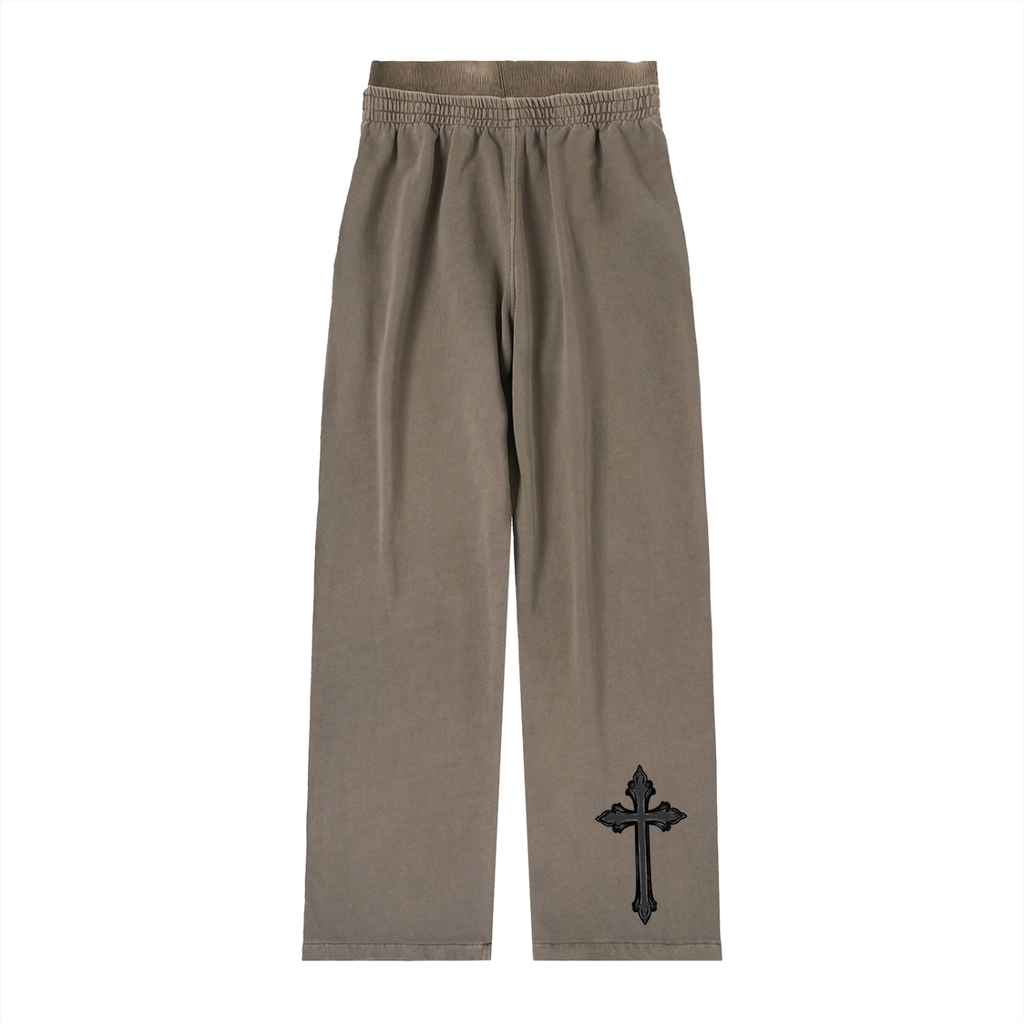 Comfy Vintage Washed Waist Pants with Black Cross