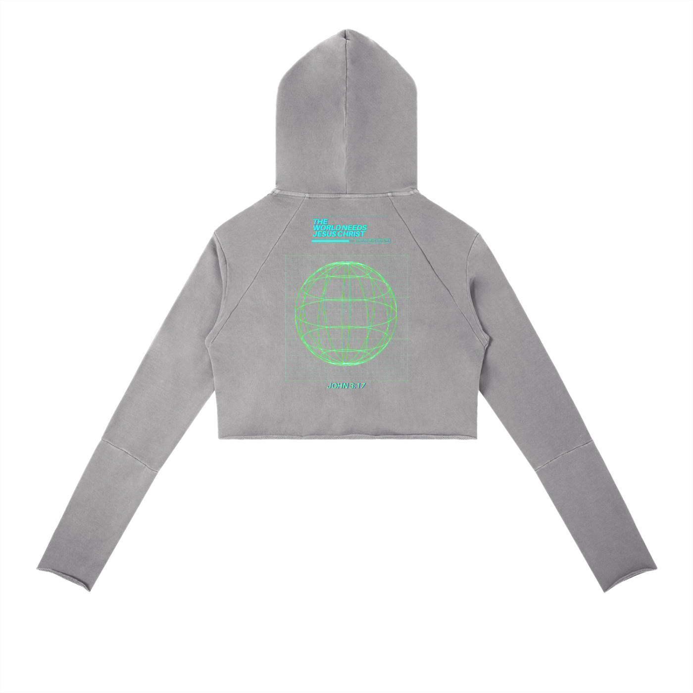 Vintage Washed Raw Edge Hoodie Cyan Cross
