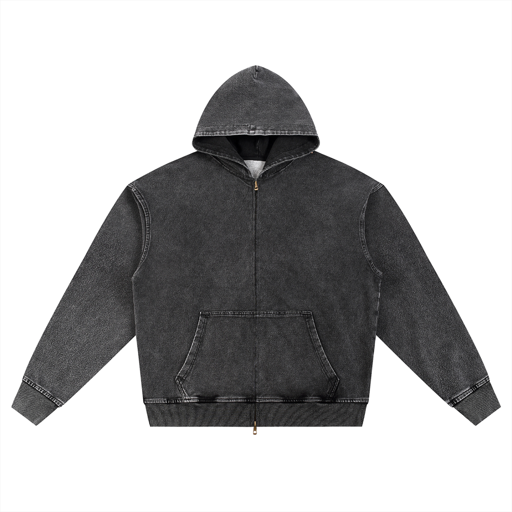 Snow Wash Oversized Zip-Up Hoodie