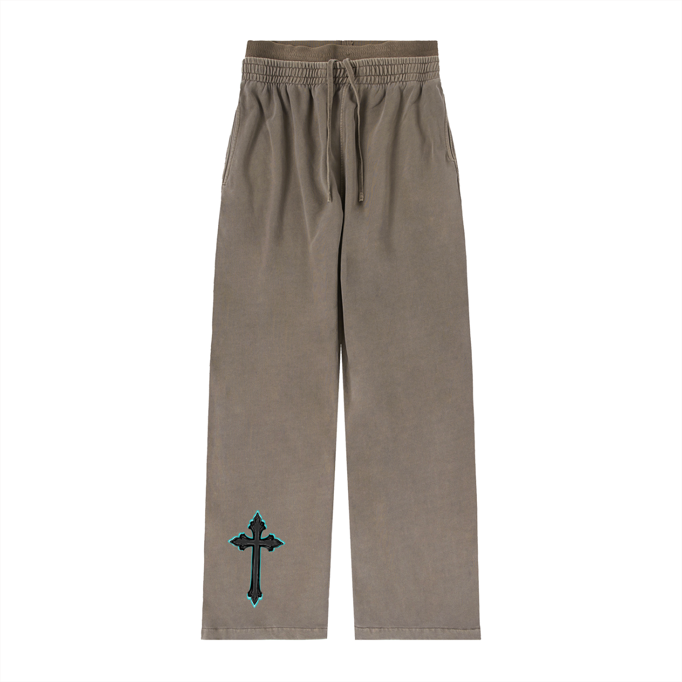 Vintage Washed Waist Pants Cyan Cross