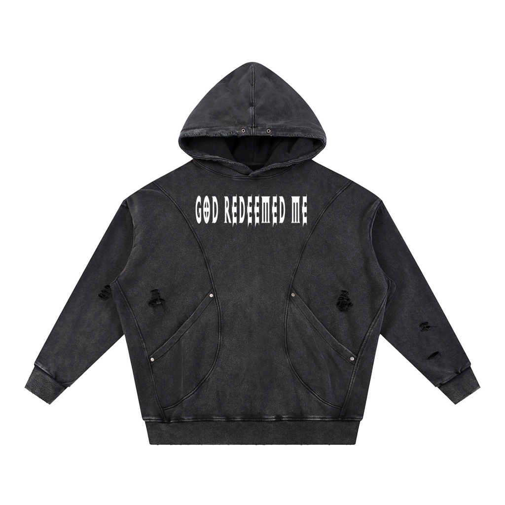 God Redeemed Me, Distressed Panel Pocket Hoodie