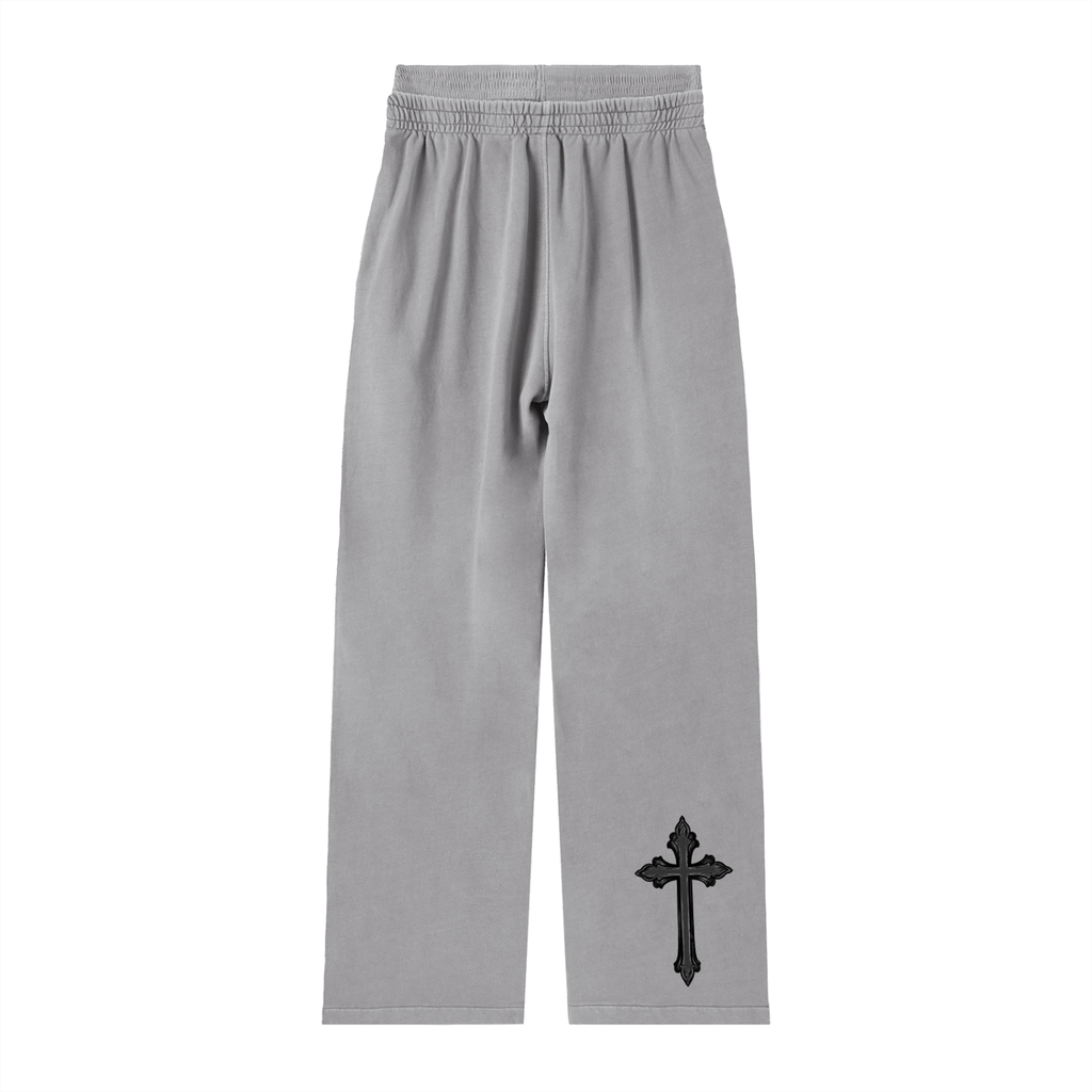 Comfy Vintage Washed Waist Pants with Black Cross