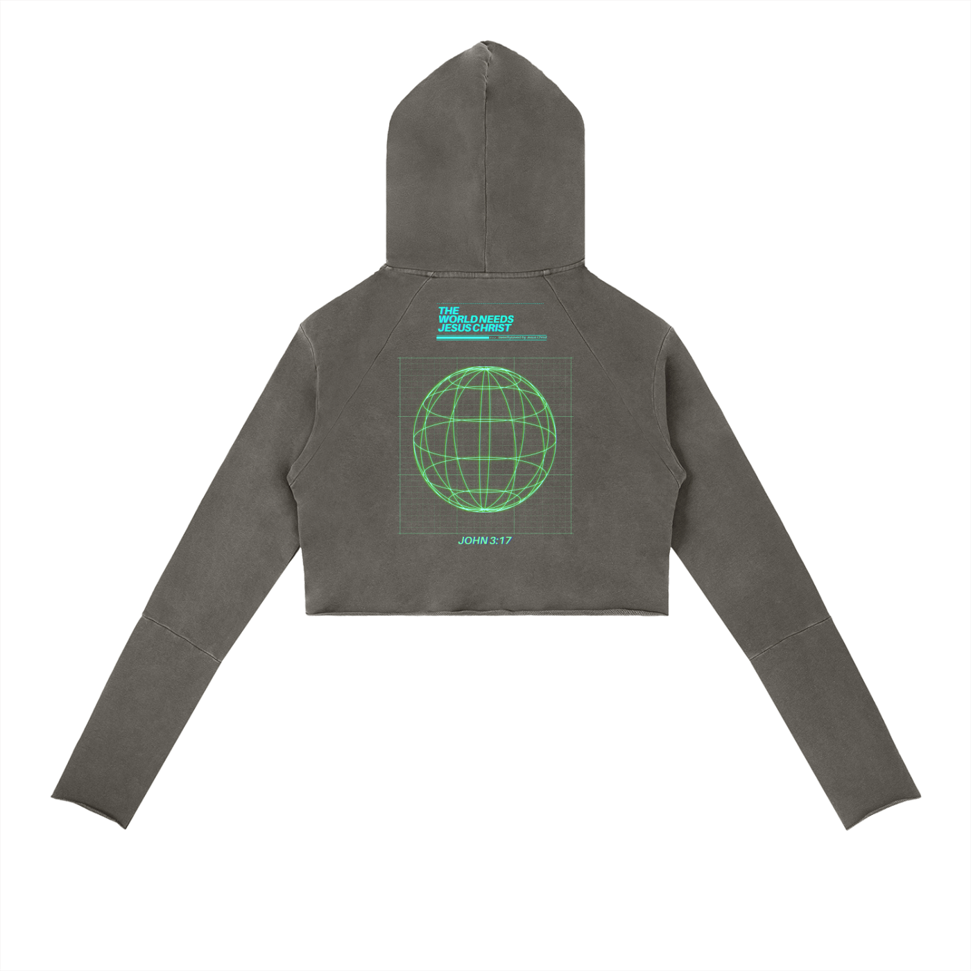 Vintage Washed Raw Edge Hoodie Cyan Cross