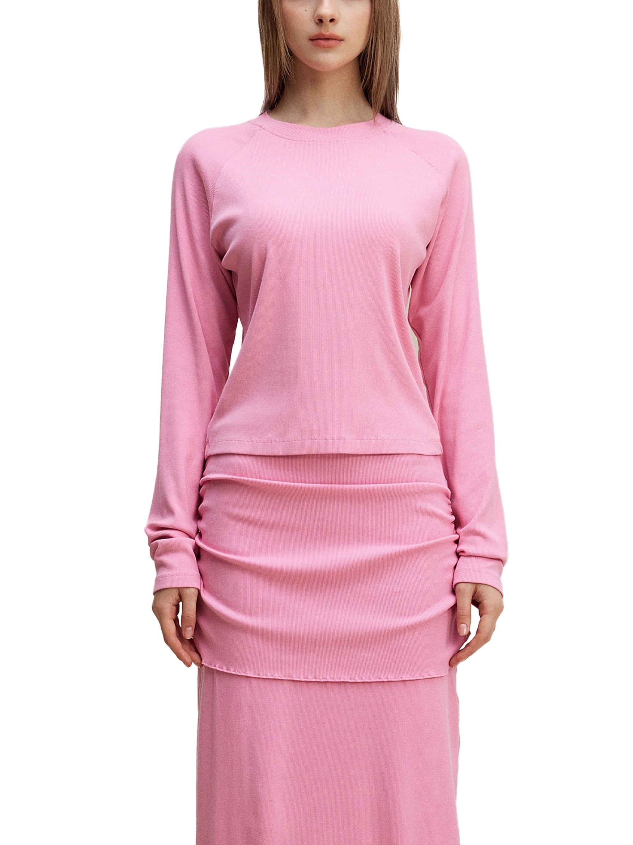 Dyed Washed Raglan Long Sleeve Slim T-Shirt