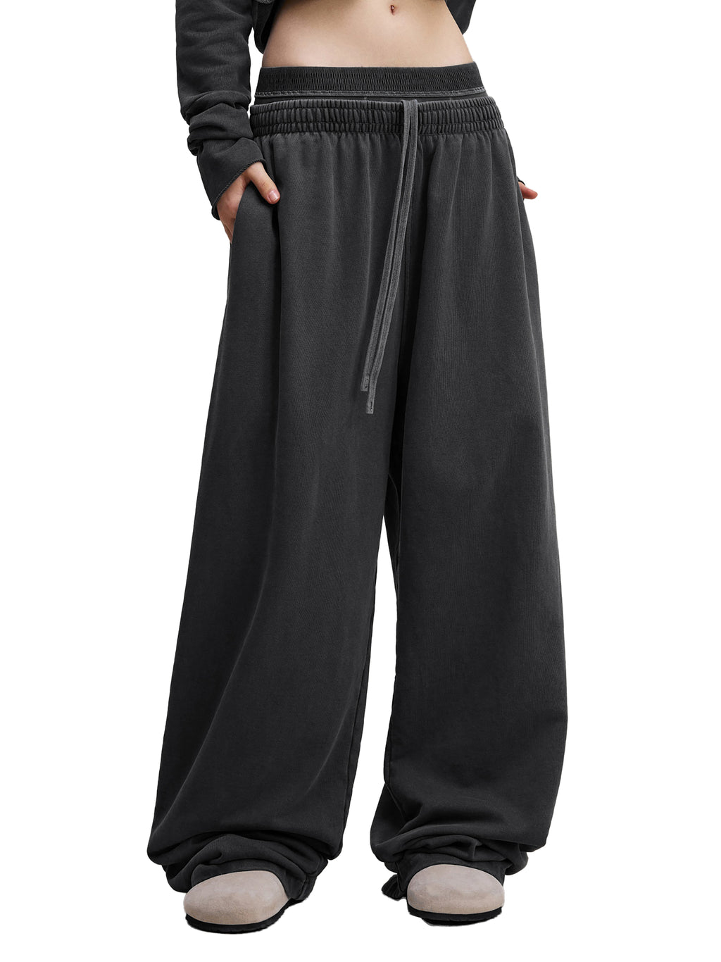 Comfy Vintage Washed Waist Pants with Cyan Cross
