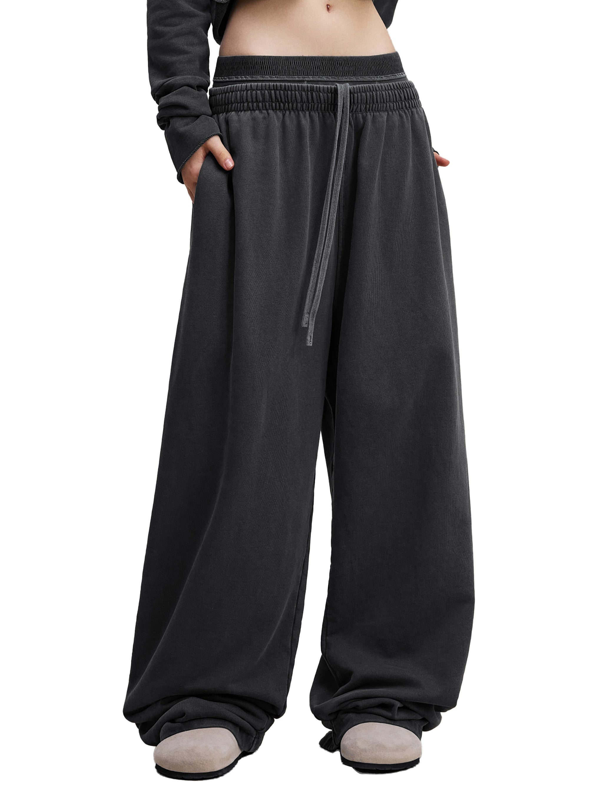 Comfy Vintage Washed Waist Pants with Cyan Cross